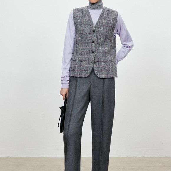 BNWT CHICJOC Women 100% Harris Tweed Wool Plaid Perfection Vest size 38 - Picture 1 of 12